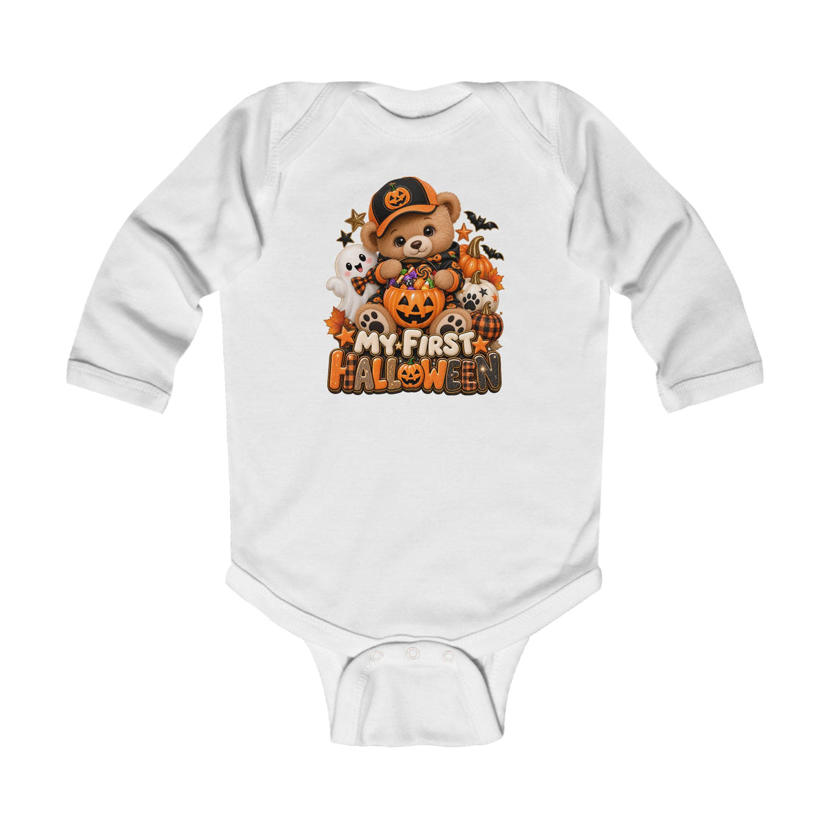 My First Halloween Baby Long Sleeve Onesie | Pumpkin Bear Graphic