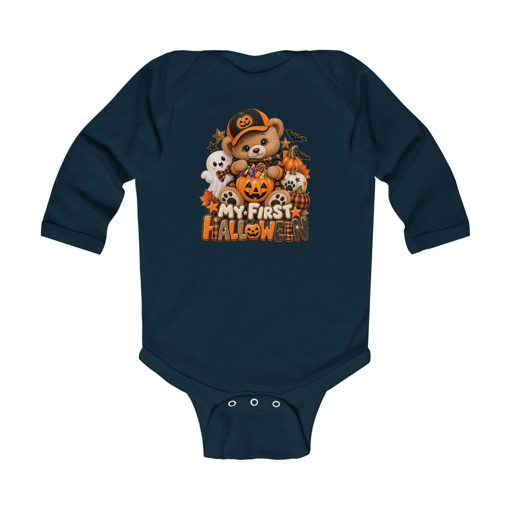 My First Halloween Baby Long Sleeve Onesie | Pumpkin Bear Graphic