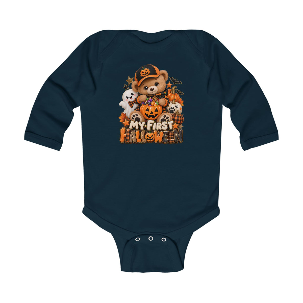 My First Halloween Baby Long Sleeve Onesie | Pumpkin Bear Graphic