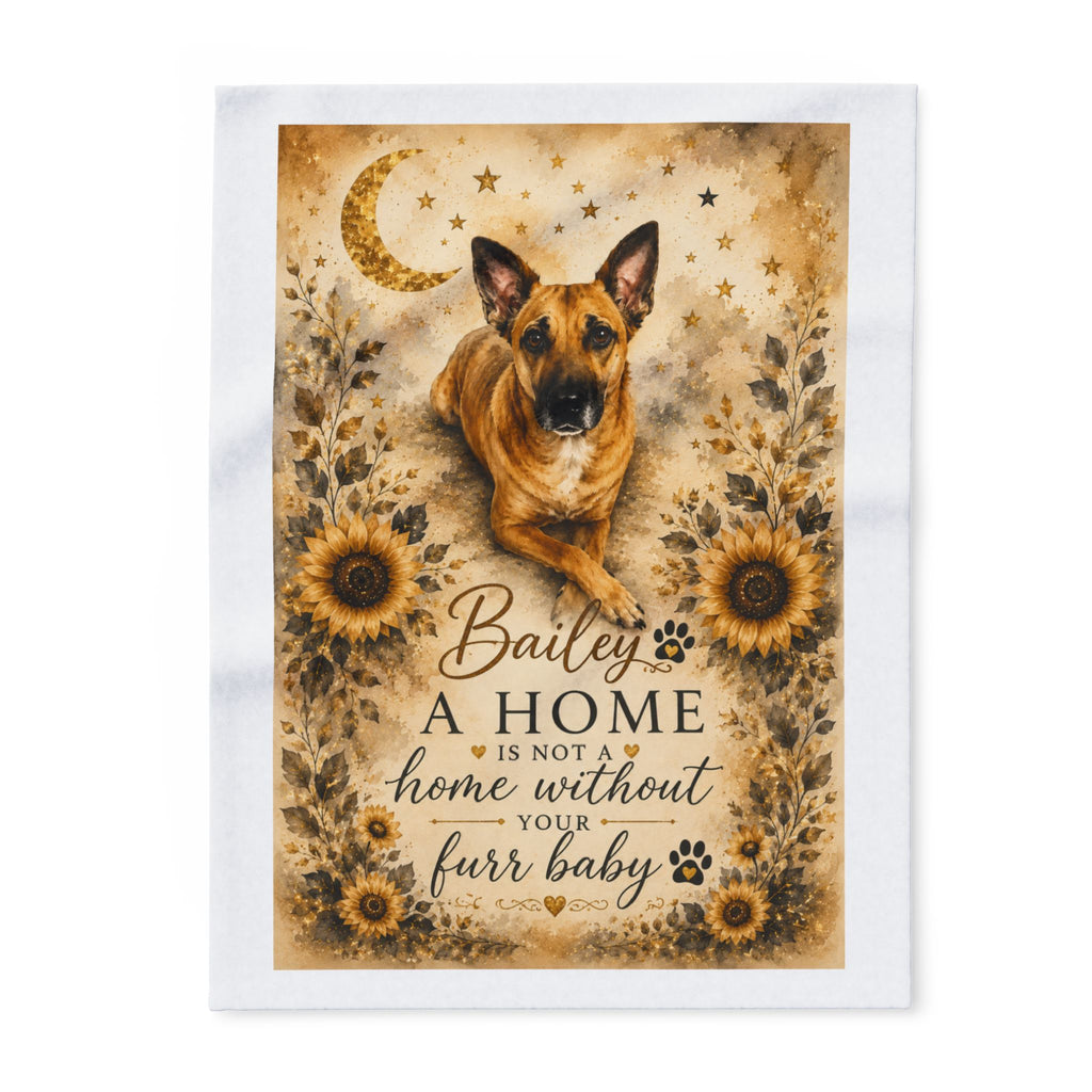Personalized Dog Fleece Blanket — “A Home Is Not a Home Without Your Furr Baby” (Sunflower German Shepherd/Boxer))