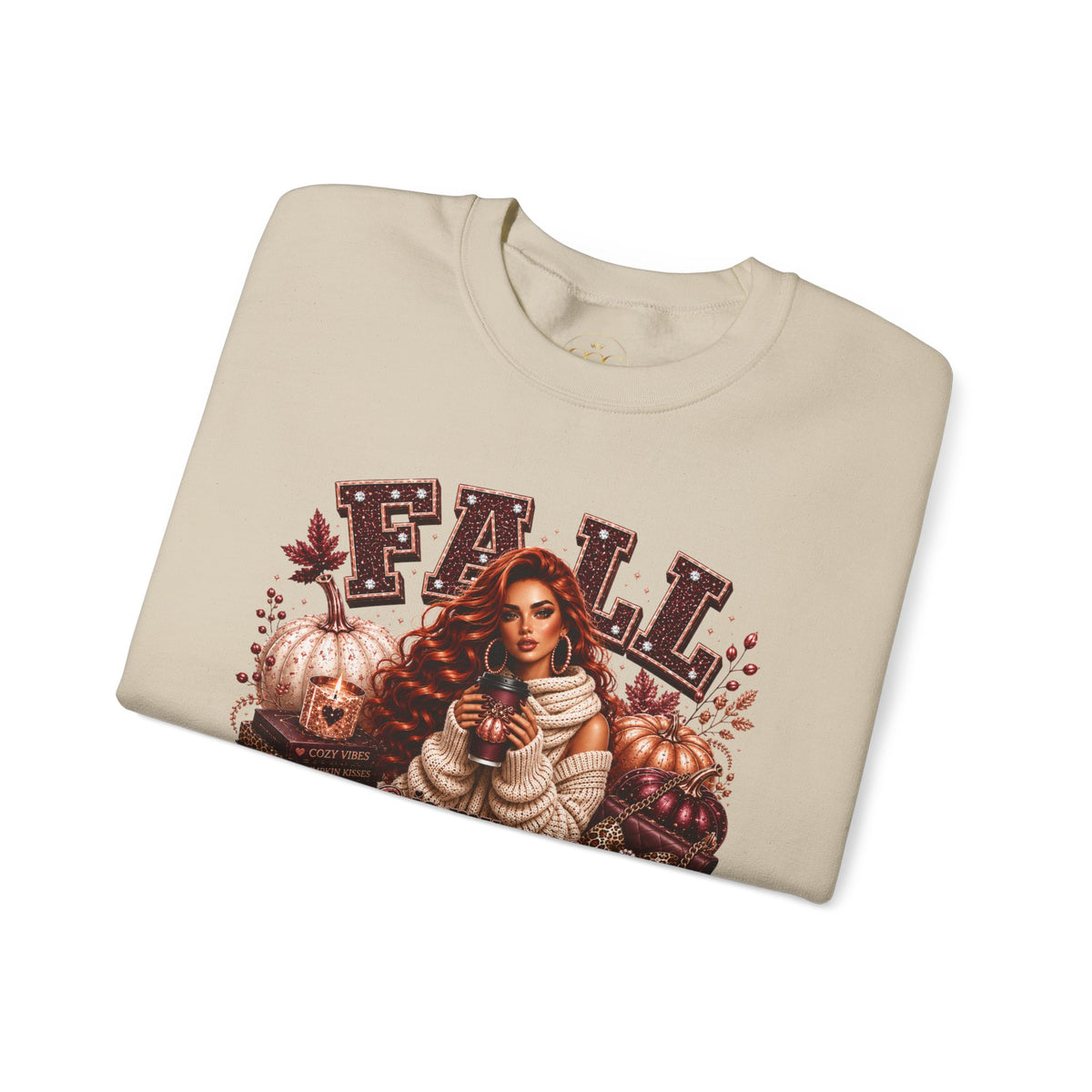 Fall Pumpkin Season Crewneck Sweatshirt — Autumn Girl & Pumpkin Graphic
