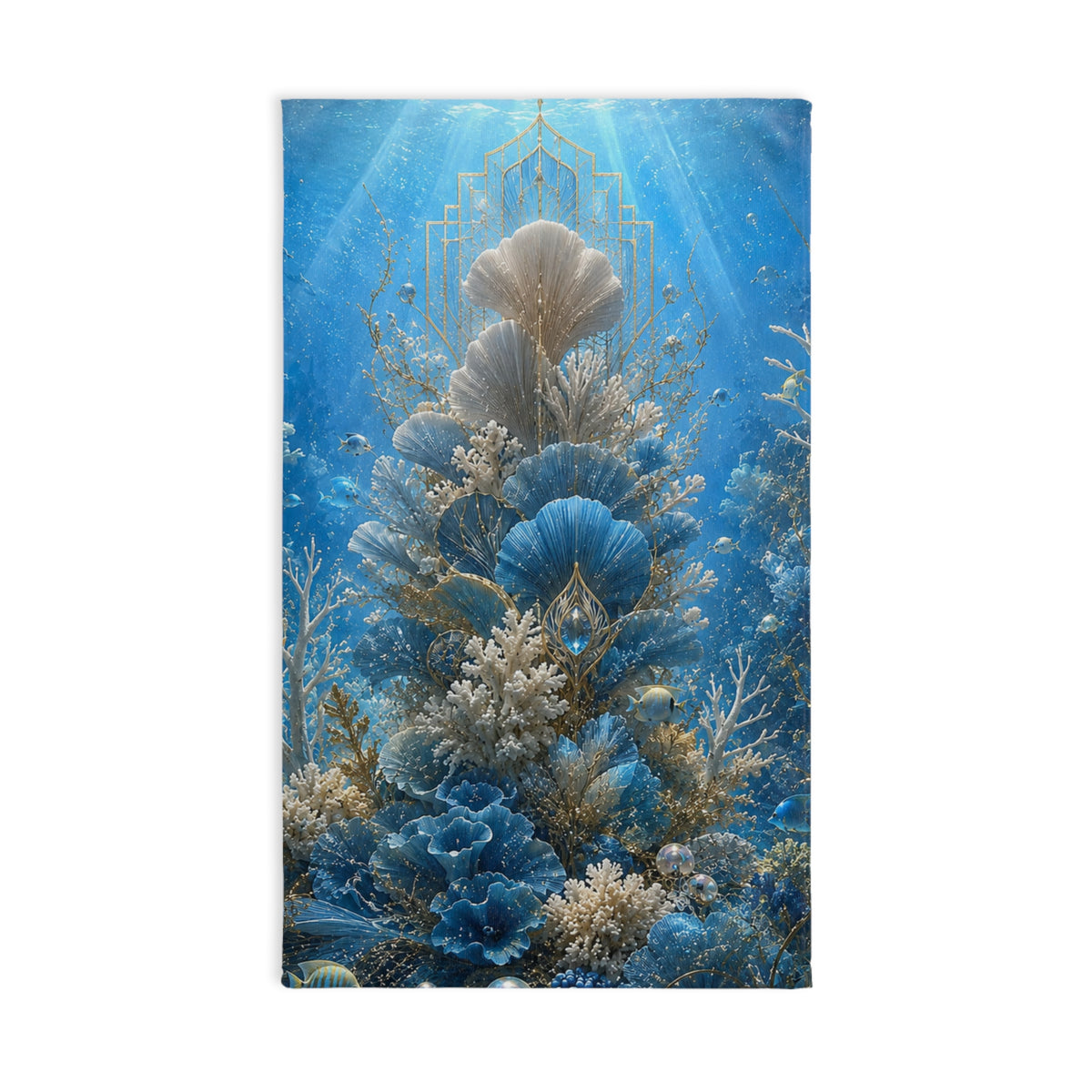 Underwater Coral Garden Hand Towel — Blue Ocean Seashell Bath Accent