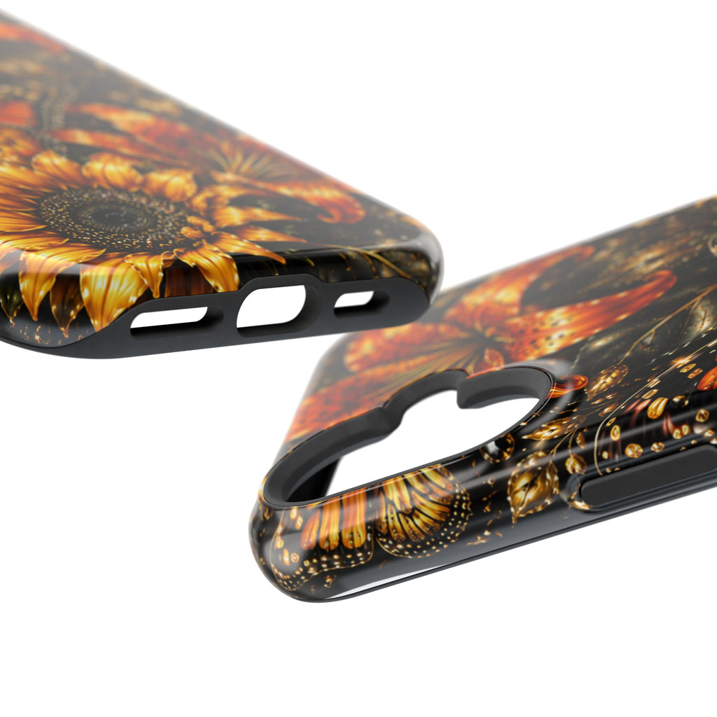 Floral Monarch Phone Case — Orange Sunflower & Butterfly Magnetic Impact-Resistant Case