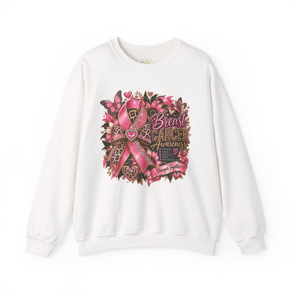 Crewneck Sweatshirt — Pink Ribbon Breast Cancer Awareness Floral Design