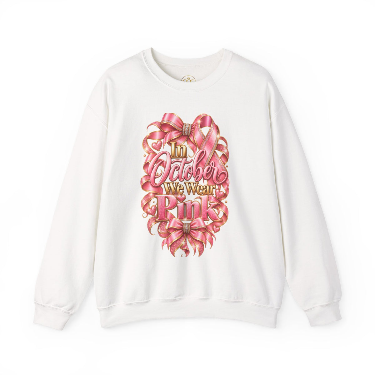 In October We Wear Pink Breast Cancer Awareness Sweatshirt | Pink Ribbon & Bow Crewneck | Support & Hope Shirt