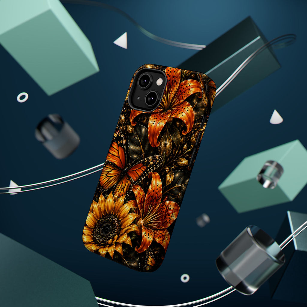Floral Monarch Phone Case — Orange Sunflower & Butterfly Magnetic Impact-Resistant Case