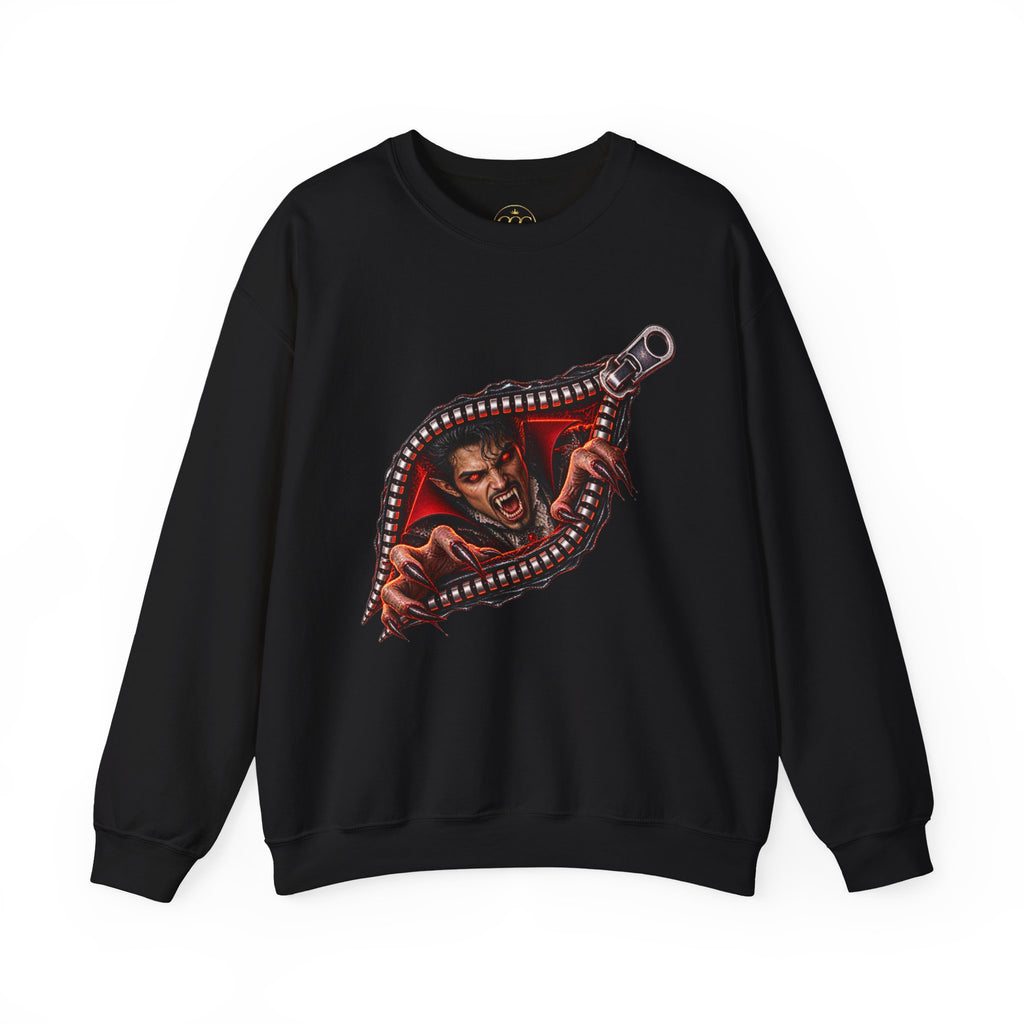 Vampire Zipper Men’s Sweatshirt | Front & Back Halloween Crewneck