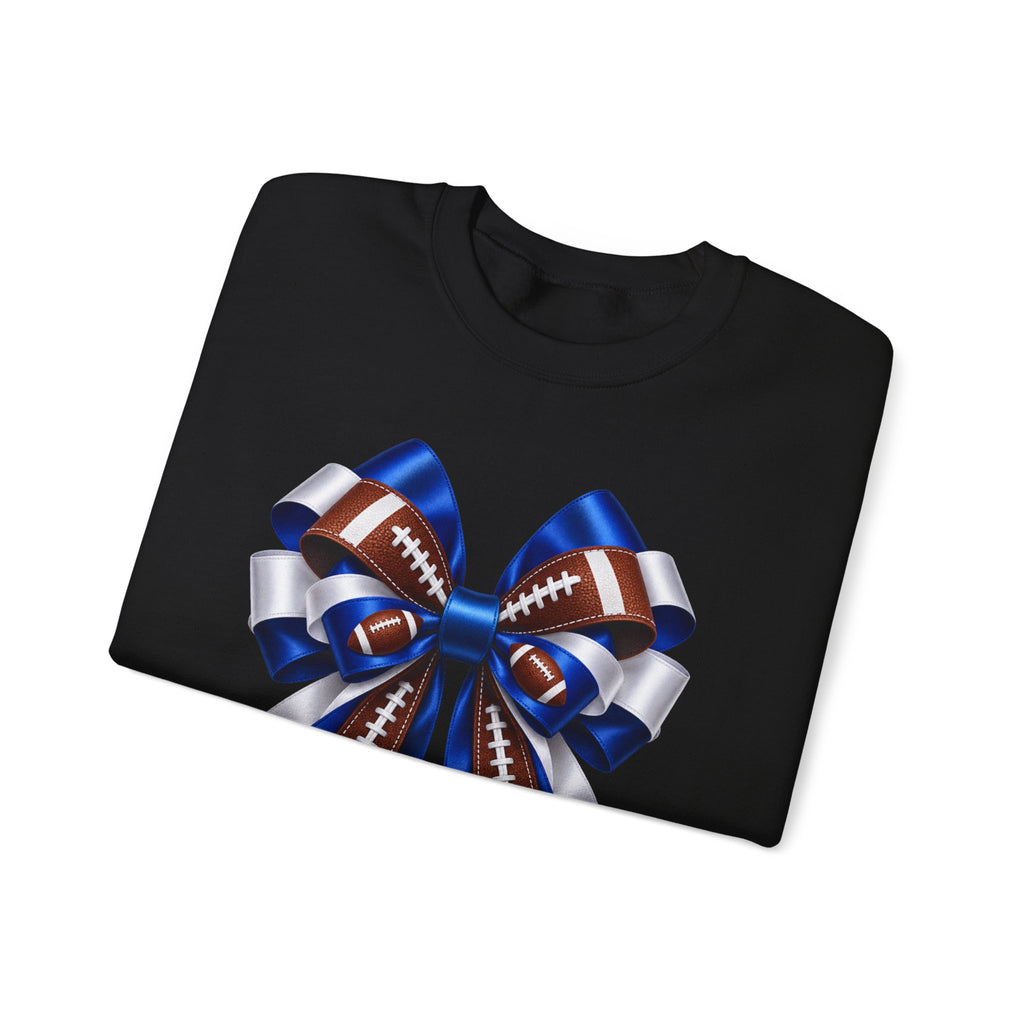 Football Ribbon Crewneck Sweatshirt — Blue & Brown Game Day Bow Design