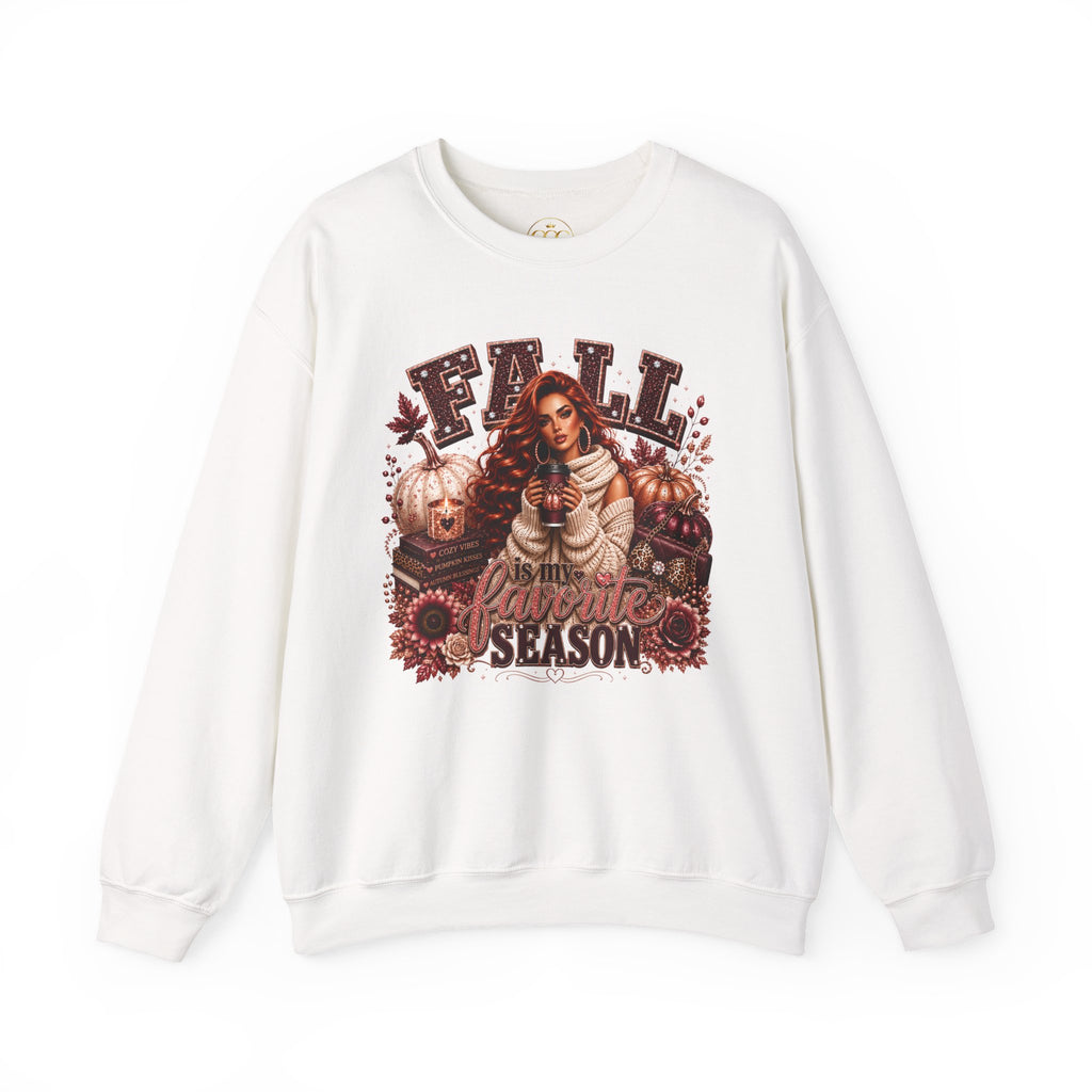 Fall Pumpkin Season Crewneck Sweatshirt — Autumn Girl & Pumpkin Graphic