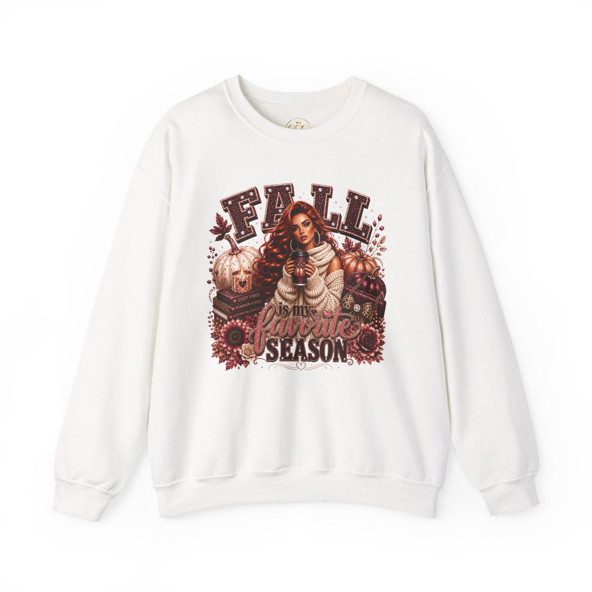 Fall Pumpkin Season Crewneck Sweatshirt — Autumn Girl & Pumpkin Graphic