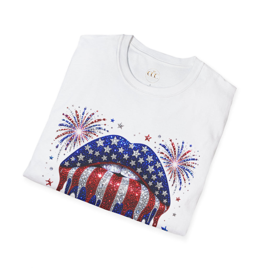 Red White & Blue Patriotic Lips Graphic Tee | USA Summer Shirt