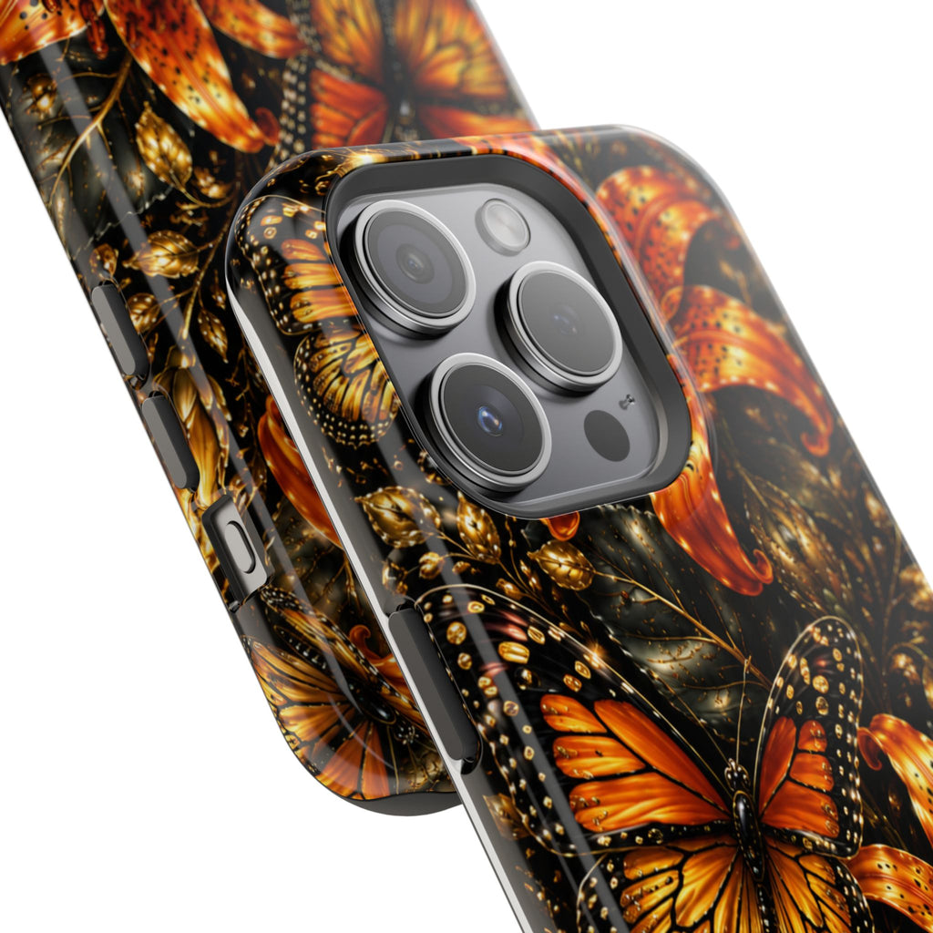 Floral Monarch Phone Case — Orange Sunflower & Butterfly Magnetic Impact-Resistant Case