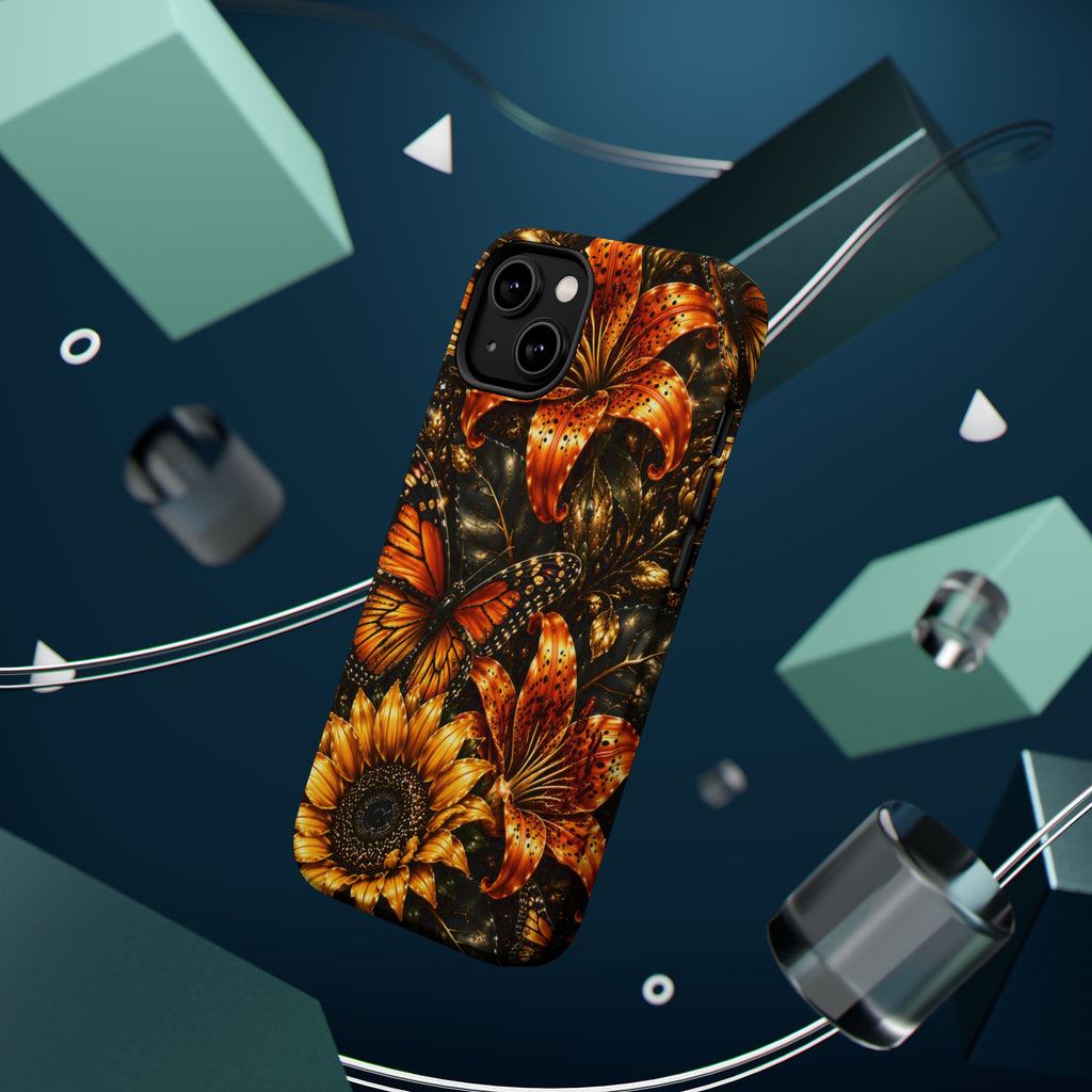 Floral Monarch Phone Case — Orange Sunflower & Butterfly Magnetic Impact-Resistant Case