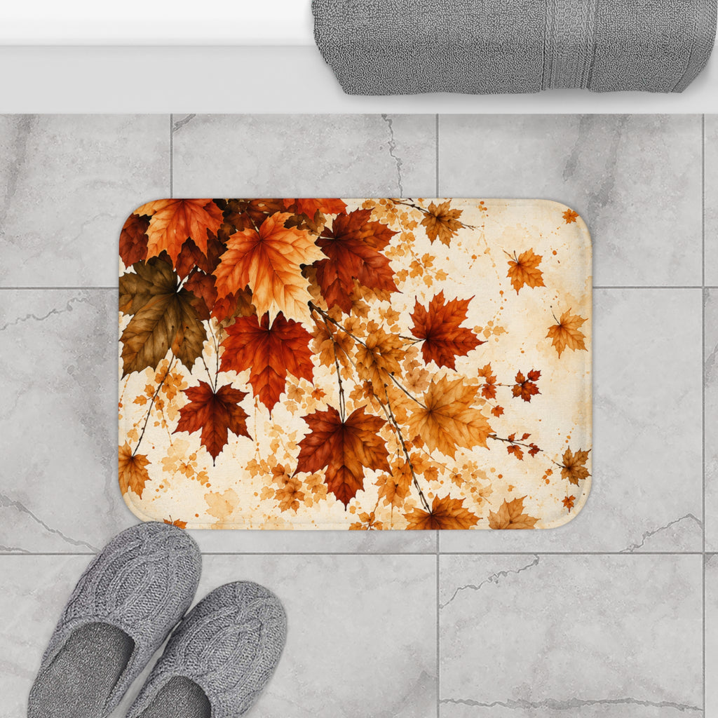 Autumn Maple Leaf Bath Mat | Watercolor Fall Foliage Bathroom Decor