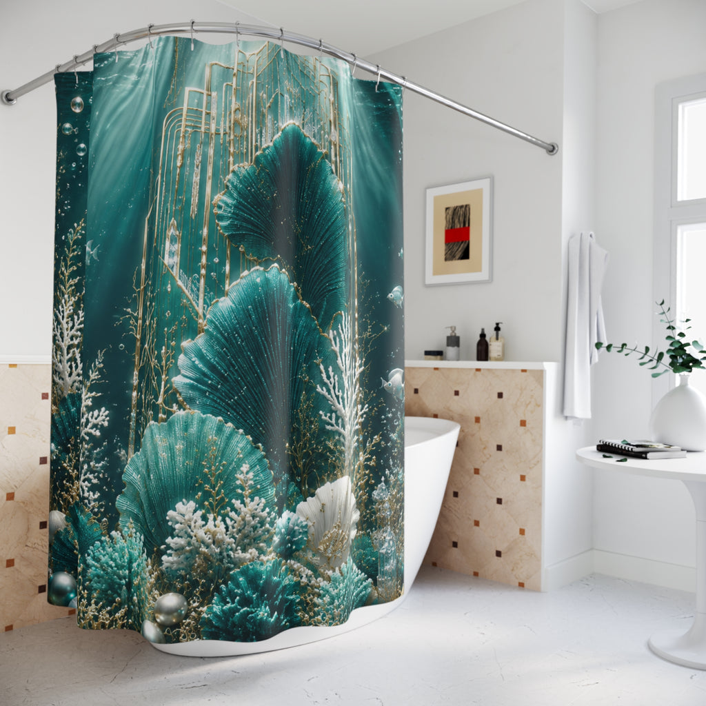 Shower Curtain — Underwater Art Deco Seashell Ocean Bathroom Decor
