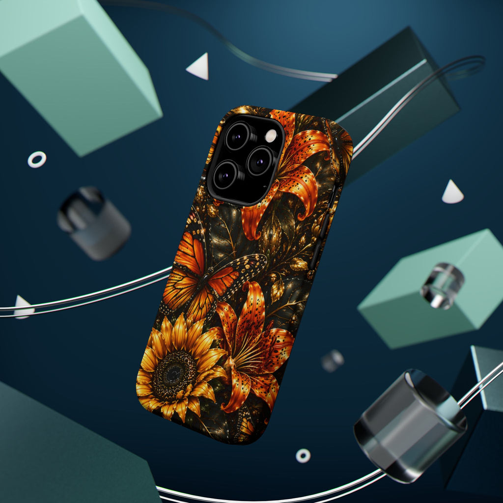 Floral Monarch Phone Case — Orange Sunflower & Butterfly Magnetic Impact-Resistant Case