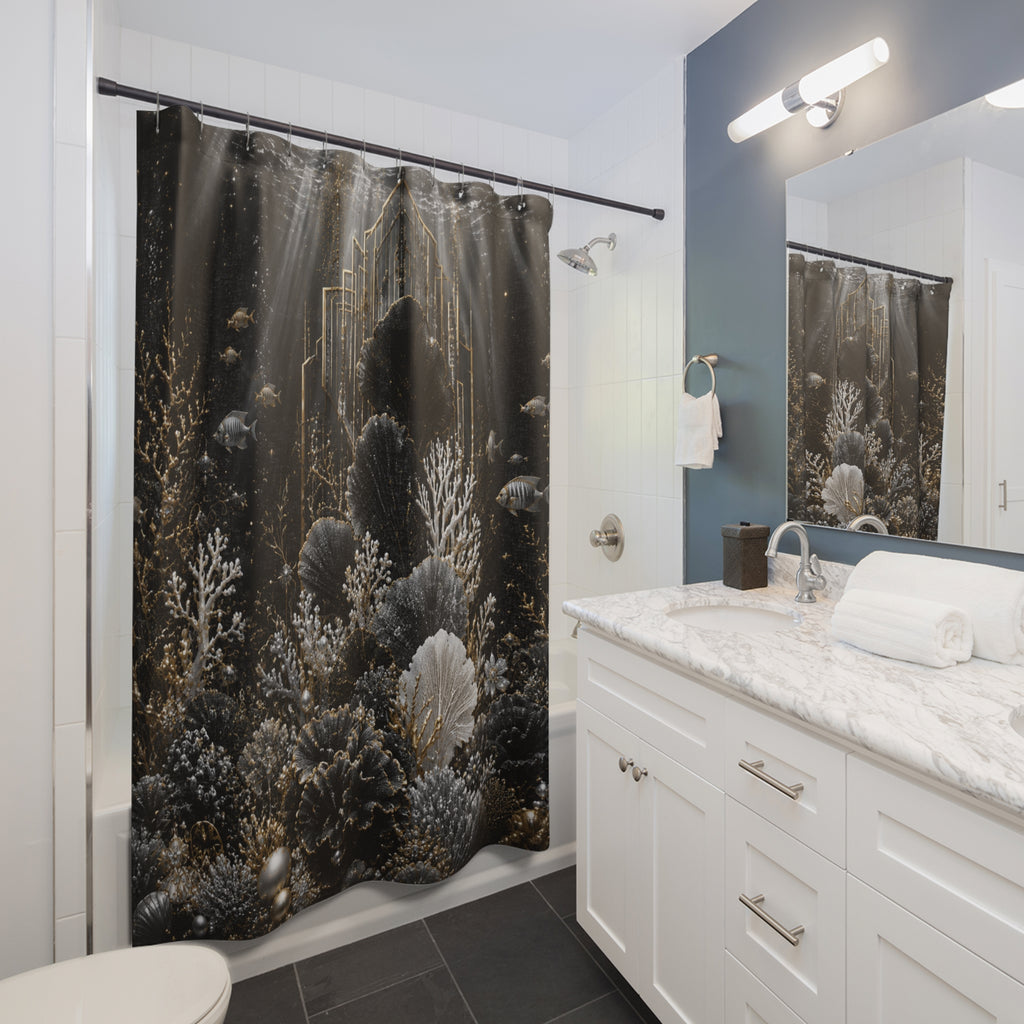 Shower Curtain — Art Deco Black & Gold Forest Bathroom Curtain