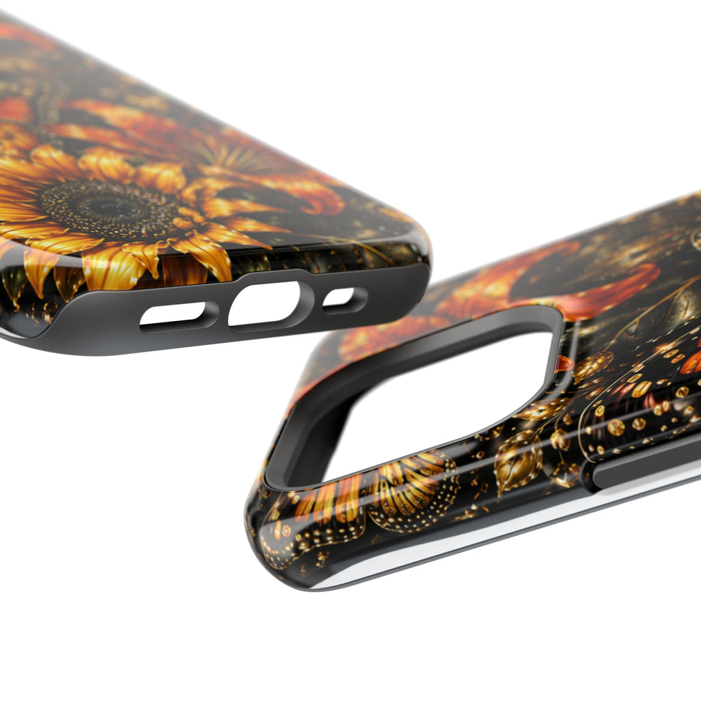 Floral Monarch Phone Case — Orange Sunflower & Butterfly Magnetic Impact-Resistant Case