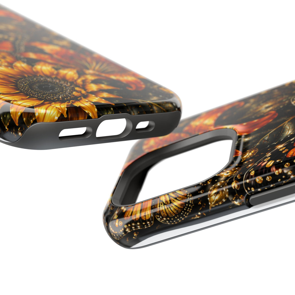 Floral Monarch Phone Case — Orange Sunflower & Butterfly Magnetic Impact-Resistant Case