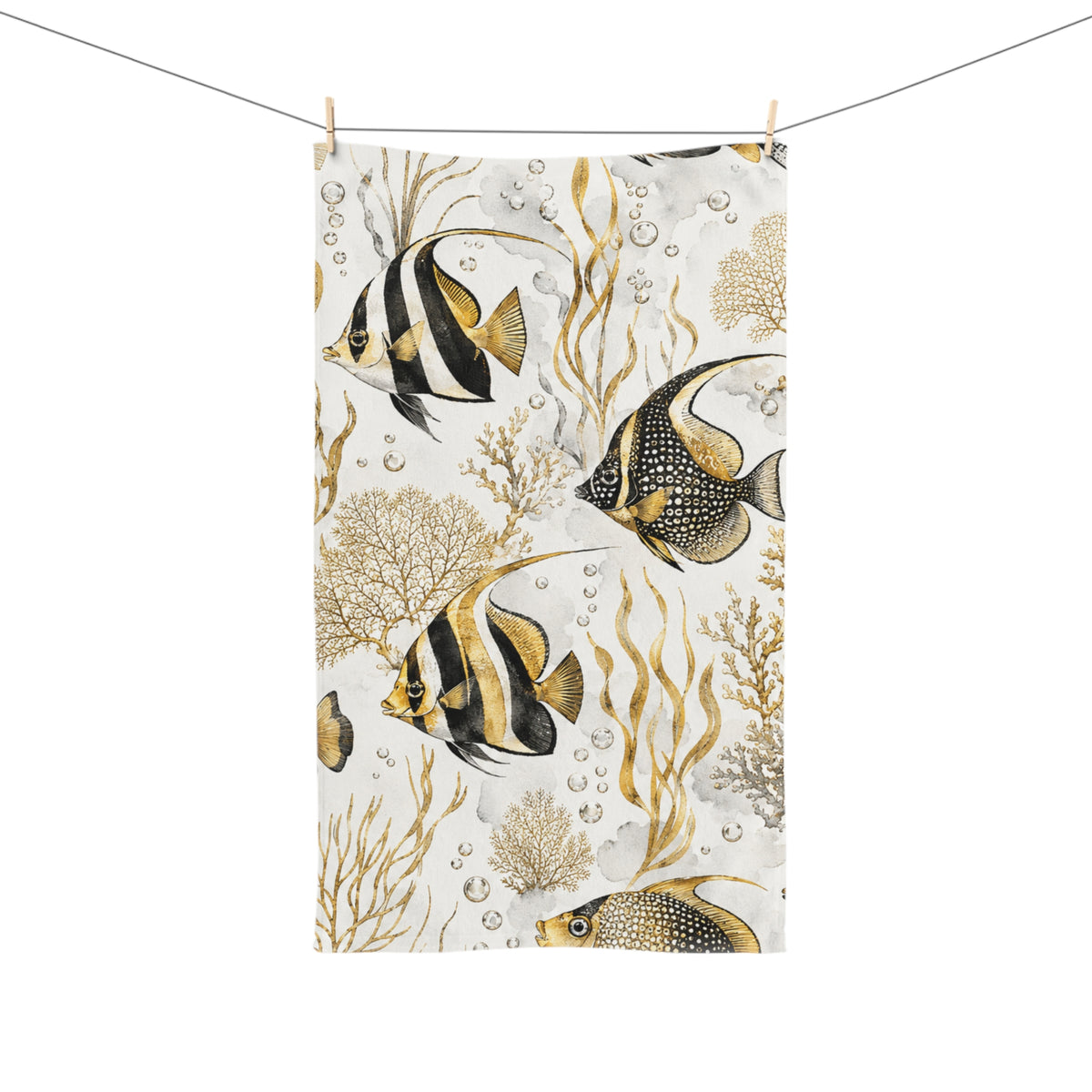 Coastal Gold Angelfish Hand Towel – Nautical Bathroom & Kitchen Decor