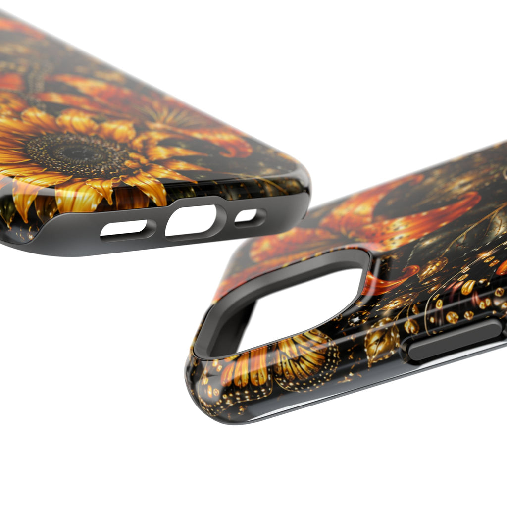 Floral Monarch Phone Case — Orange Sunflower & Butterfly Magnetic Impact-Resistant Case