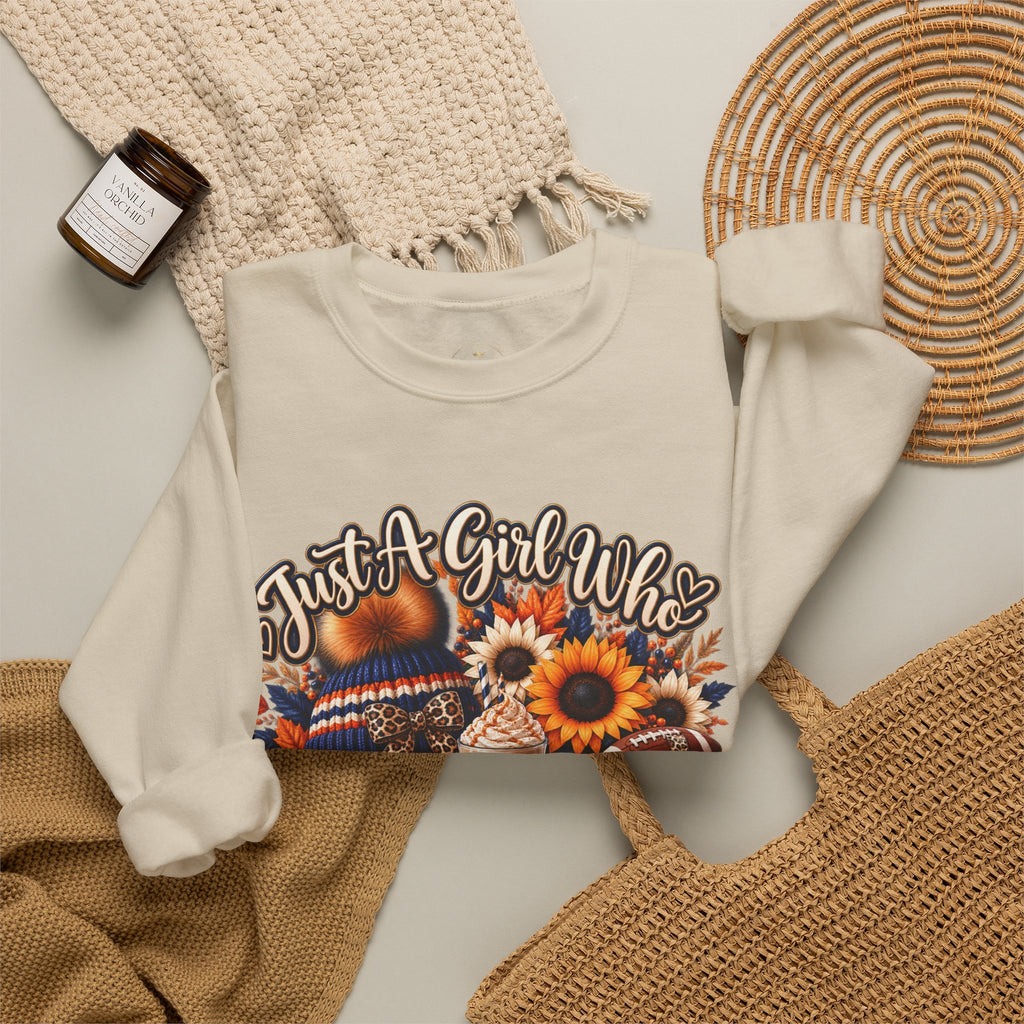 Crewneck Sweatshirt — "Just A Girl Who Loves Fall" Pumpkin & Sunflower Autumn Graphic