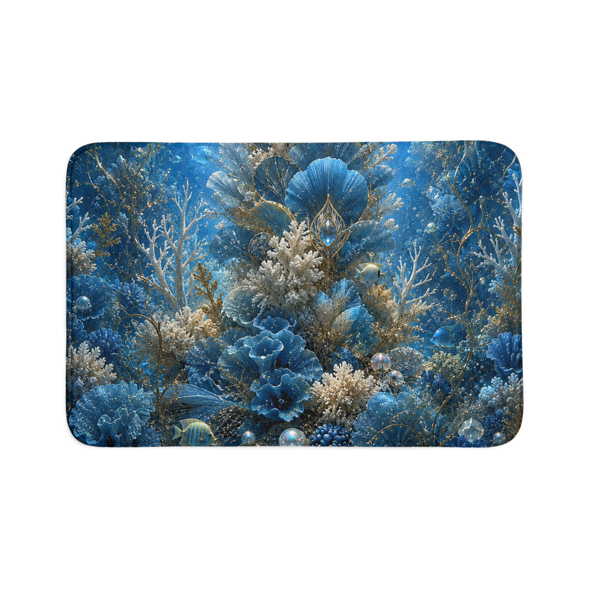Underwater Coral Blue Bath Mat Set — 3-Piece Ocean Bathroom Rug Set