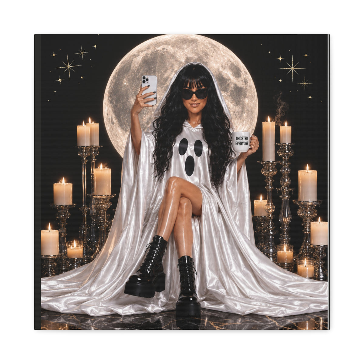 Personalized Ghosted Everyone Moon Portrait Canvas – Custom 20″ × 20″ Wall Art
