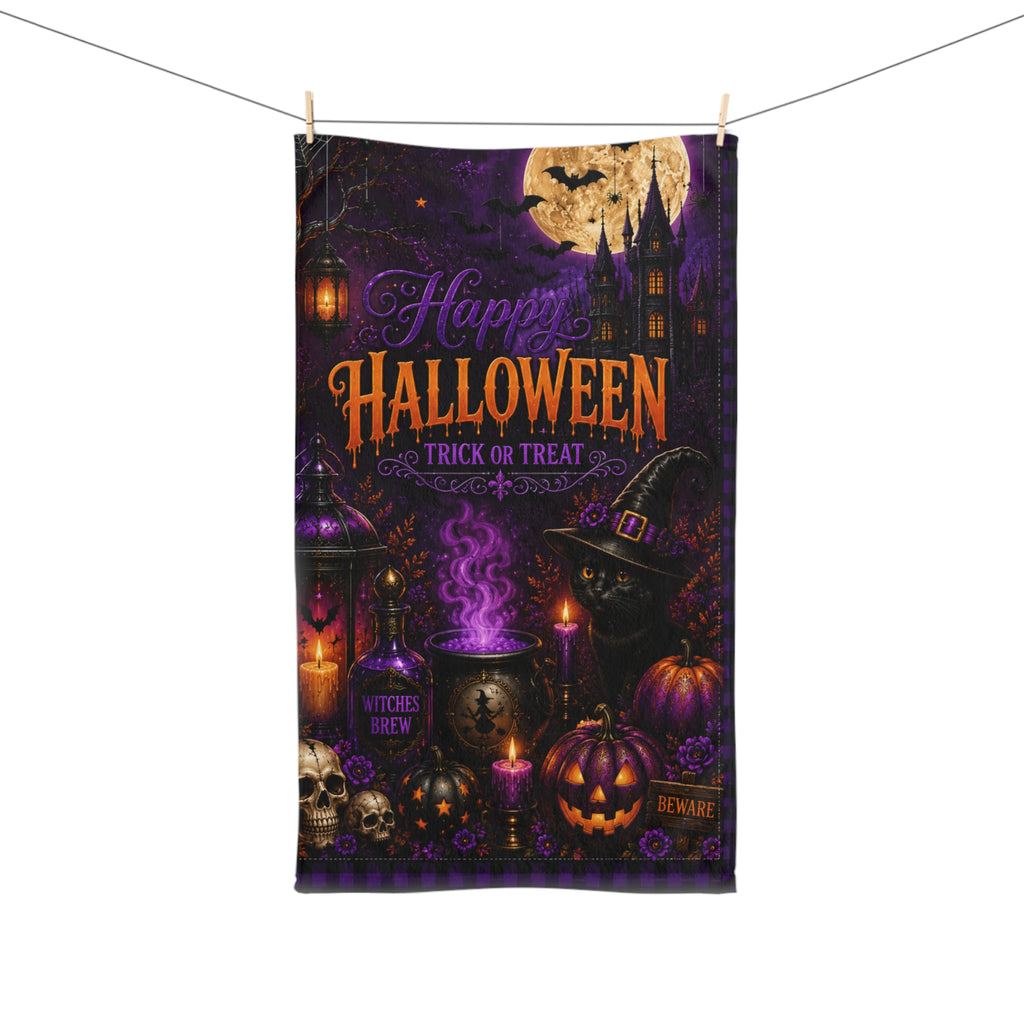 Halloween Trick or Treat Hand Towel | Dark Gothic Halloween Bathroom Decor