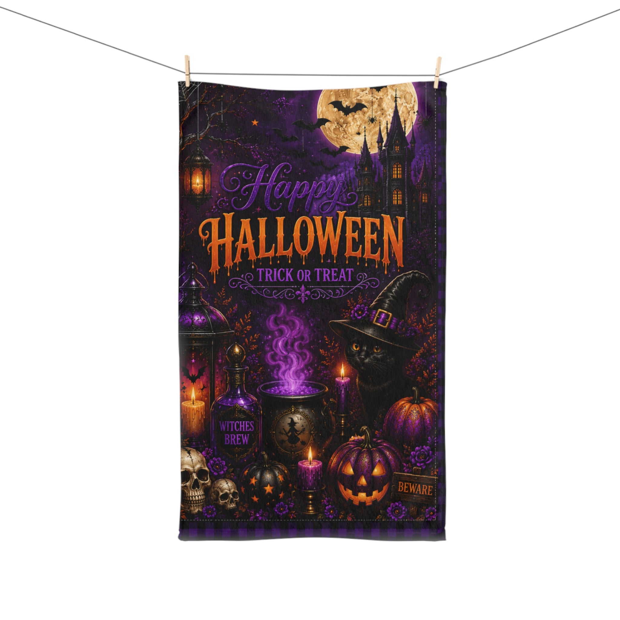 Halloween Trick or Treat Hand Towel | Dark Gothic Halloween Bathroom Decor