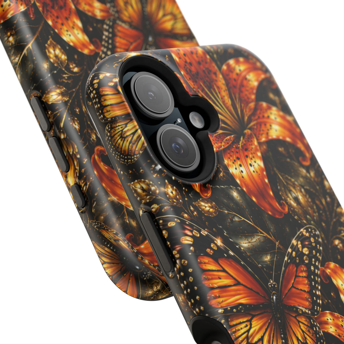 Floral Monarch Phone Case — Orange Sunflower & Butterfly Magnetic Impact-Resistant Case
