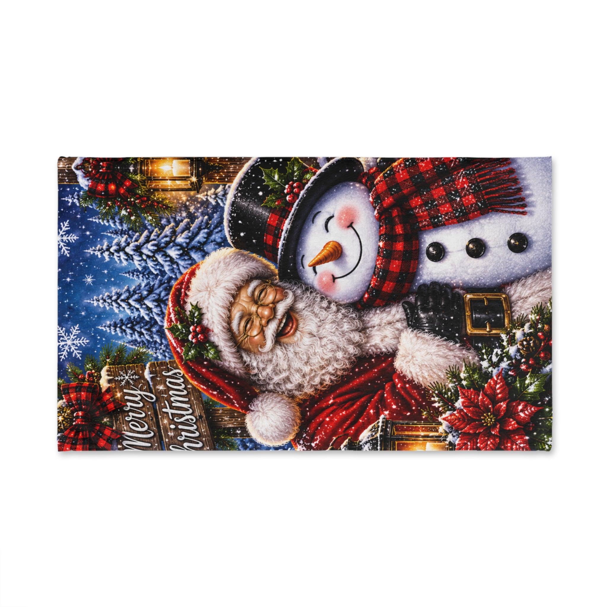 Merry Christmas Santa & Snowman Hand Towel | Holiday Bathroom Decor