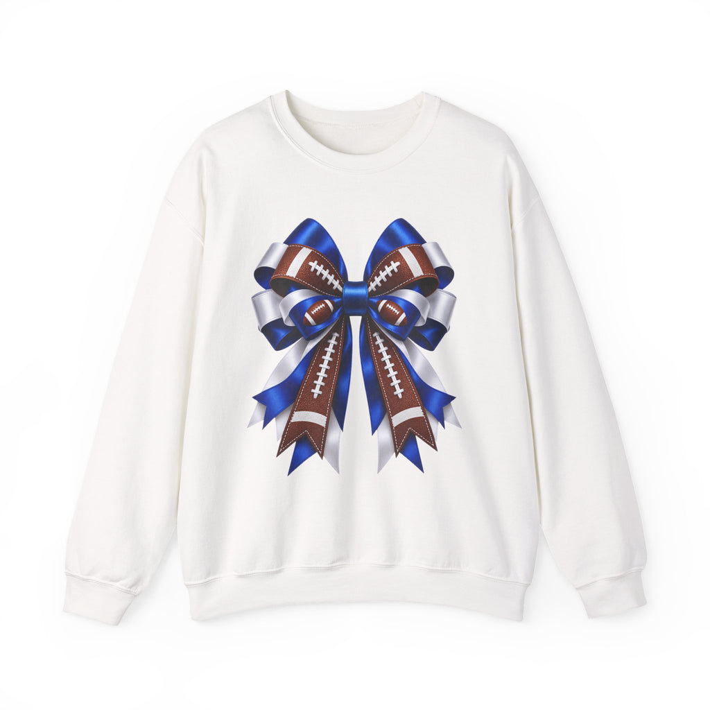 Football Ribbon Crewneck Sweatshirt — Blue & Brown Game Day Bow Design