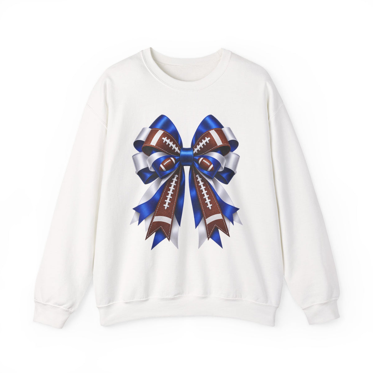 Football Ribbon Crewneck Sweatshirt — Blue & Brown Game Day Bow Design