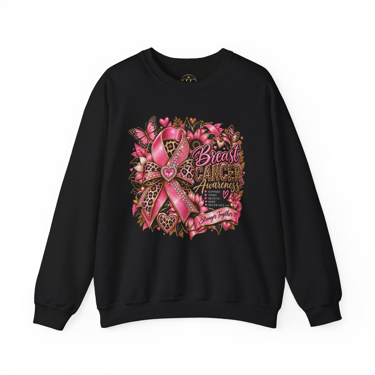 Crewneck Sweatshirt — Pink Ribbon Breast Cancer Awareness Floral Design