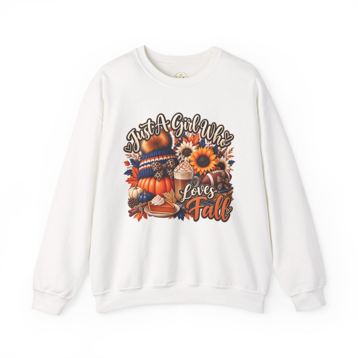 Crewneck Sweatshirt — "Just A Girl Who Loves Fall" Pumpkin & Sunflower Autumn Graphic