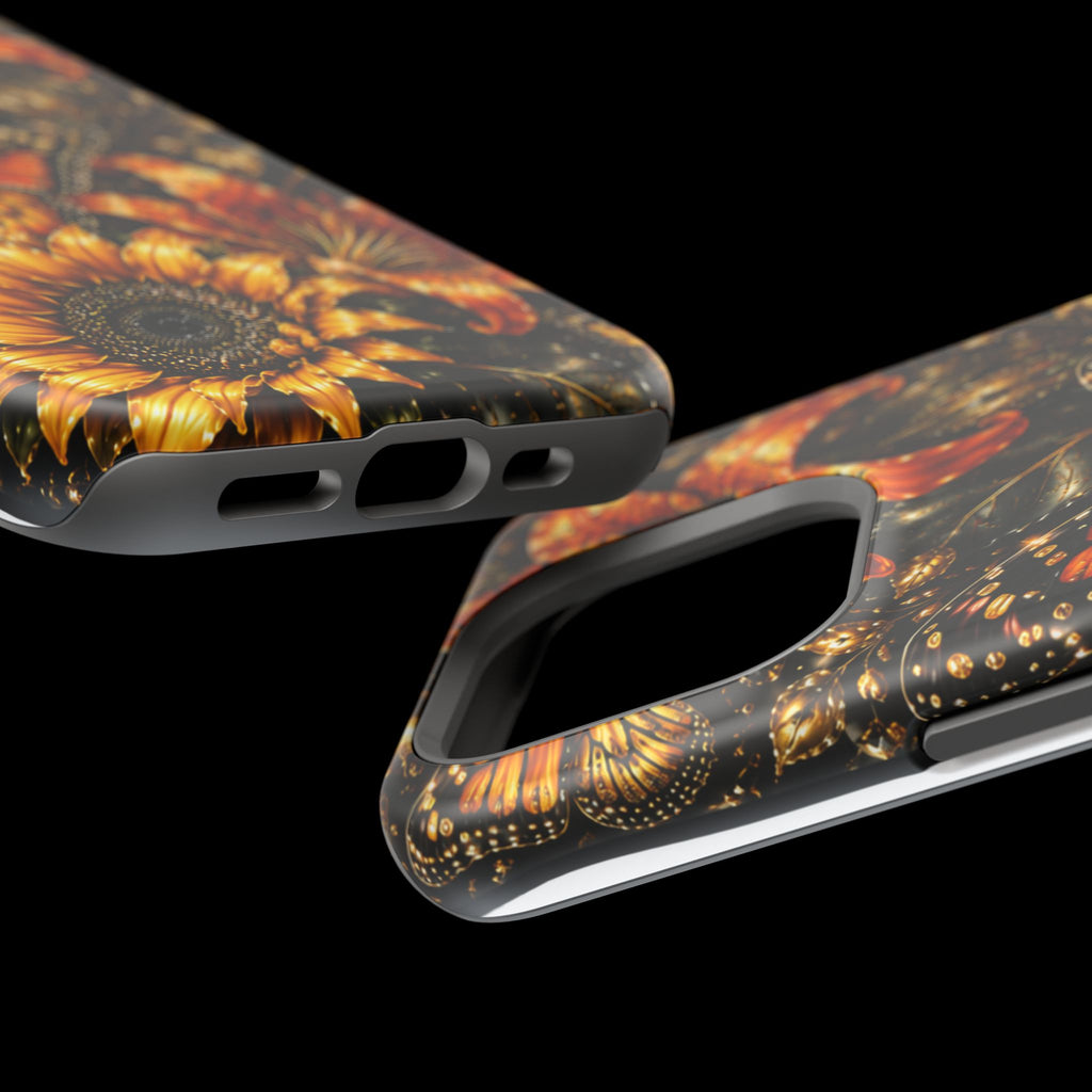 Floral Monarch Phone Case — Orange Sunflower & Butterfly Magnetic Impact-Resistant Case