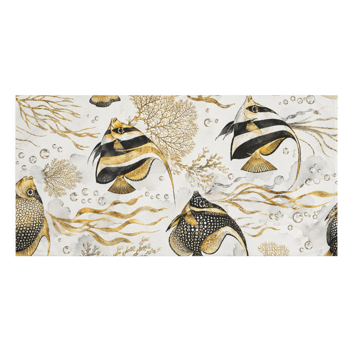 Bath Towel — Gold & Black Tropical Fish Pattern