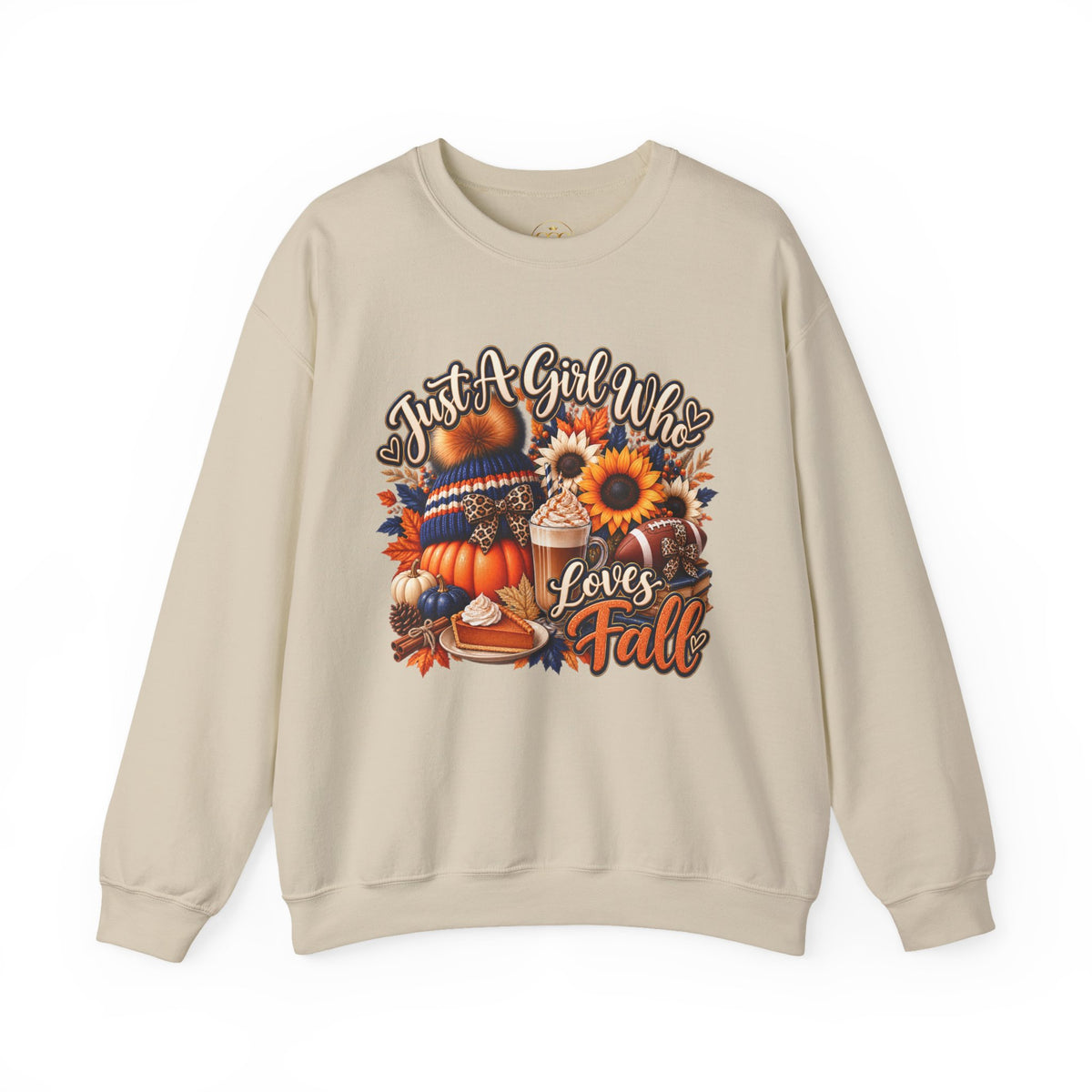 Crewneck Sweatshirt — "Just A Girl Who Loves Fall" Pumpkin & Sunflower Autumn Graphic