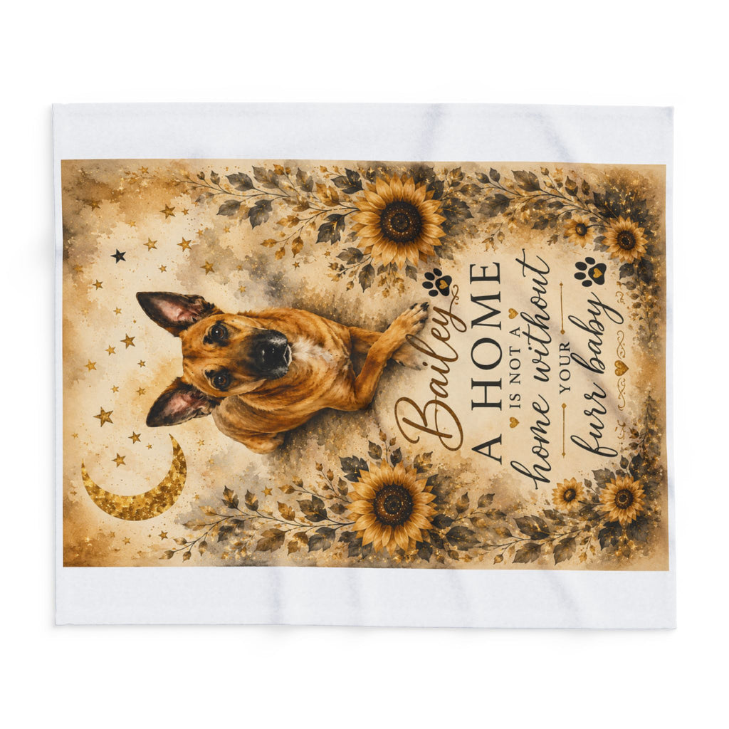 Personalized Dog Fleece Blanket — “A Home Is Not a Home Without Your Furr Baby” (Sunflower German Shepherd/Boxer))