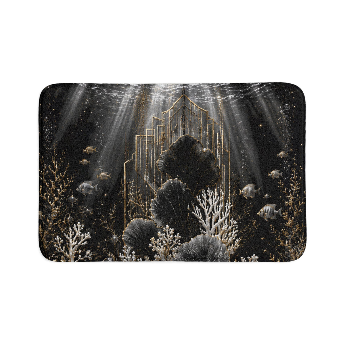 Oceanic Gold Floral Bath Mat Set — 3-Piece Luxe Bathroom Rug