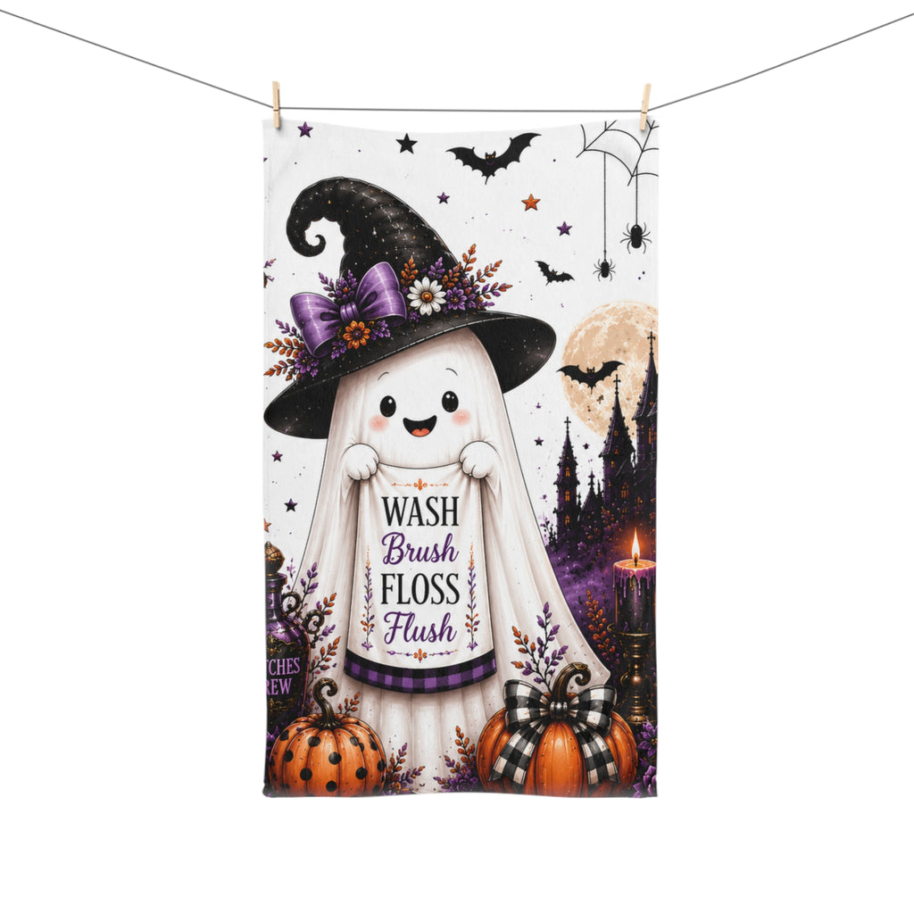 Halloween Ghost Wash Brush Floss Flush Hand Towel | Cute Halloween Bathroom Decor