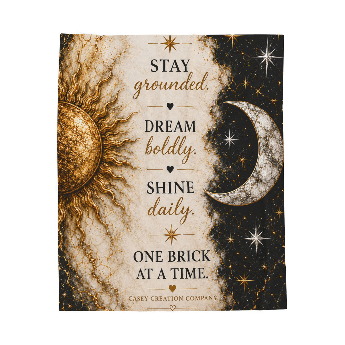 Velveteen Plush Blanket — "Stay Grounded, Dream Boldly, Shine Daily" Celestial Sun & Moon Throw