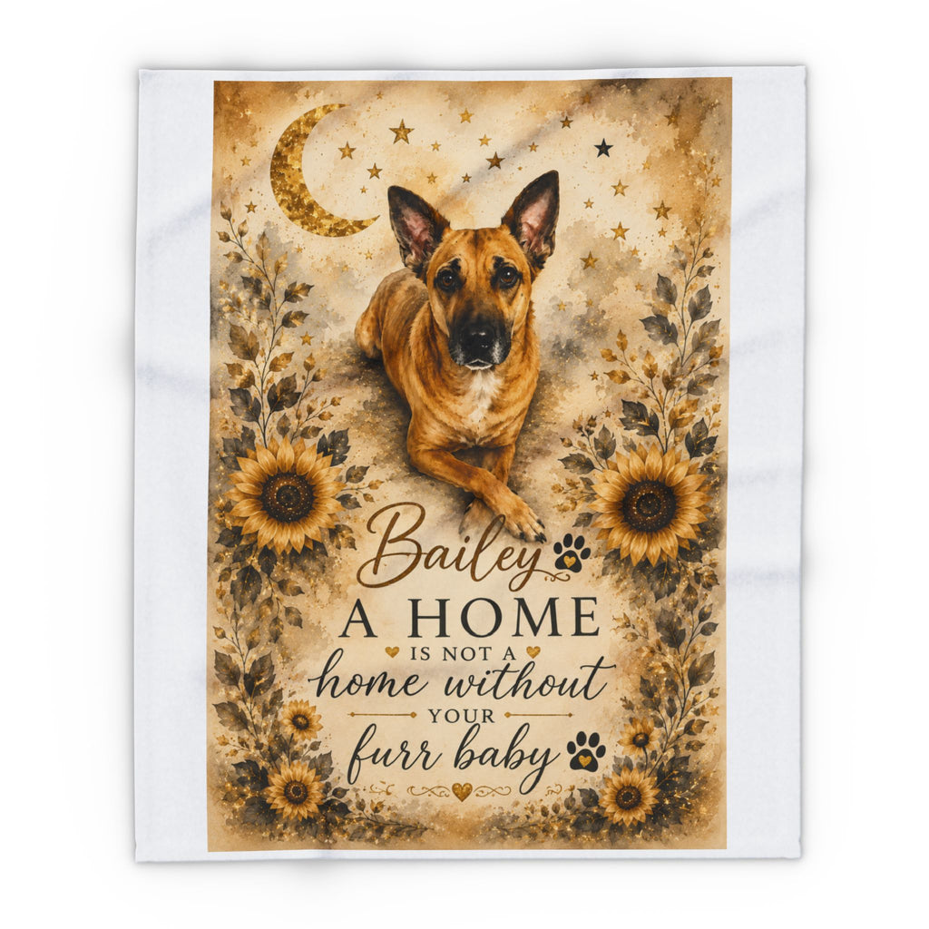 Personalized Dog Fleece Blanket — “A Home Is Not a Home Without Your Furr Baby” (Sunflower German Shepherd/Boxer))