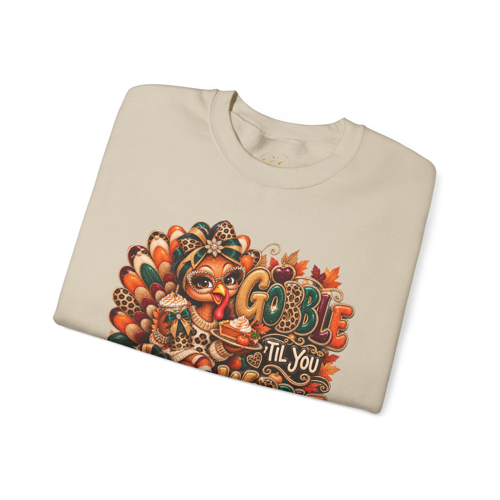 Thanksgiving Crewneck Sweatshirt – Cute Turkey "Gobble Til You Wobble" Fall Pullover
