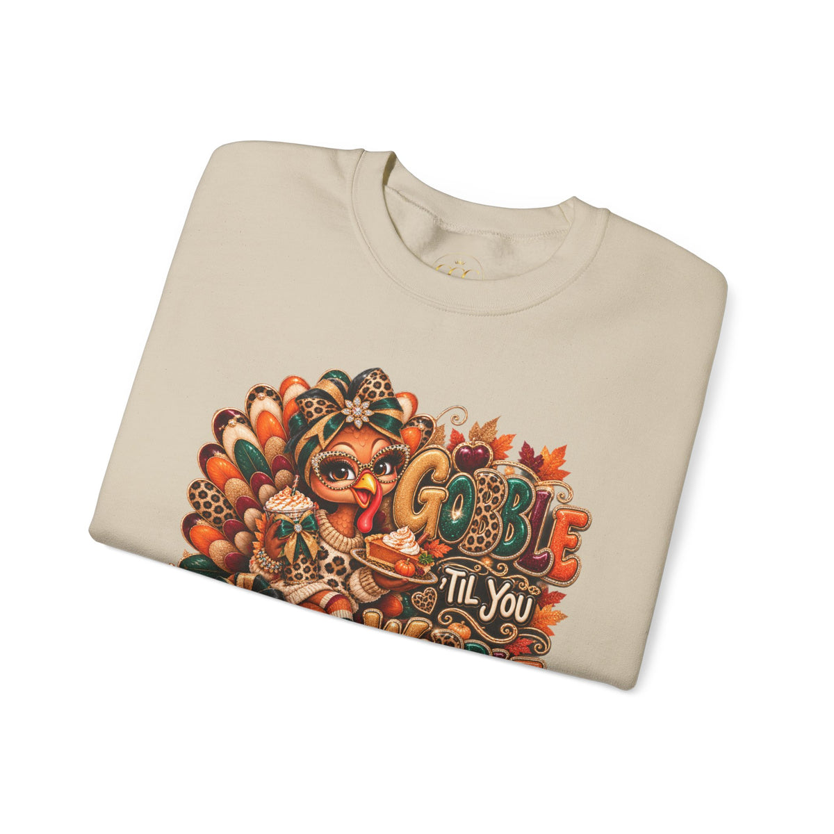Thanksgiving Crewneck Sweatshirt – Cute Turkey "Gobble Til You Wobble" Fall Pullover
