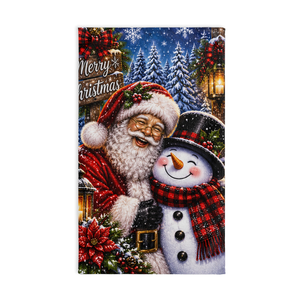 Merry Christmas Santa & Snowman Hand Towel | Holiday Bathroom Decor