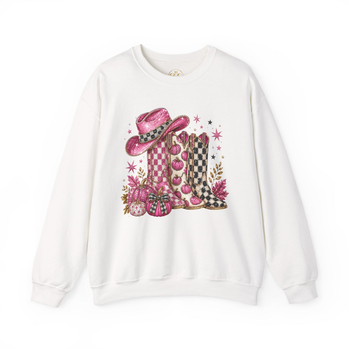 Cowgirl Cowboy Boots & Hat Sweatshirt — Pink Western Graphic Crewneck