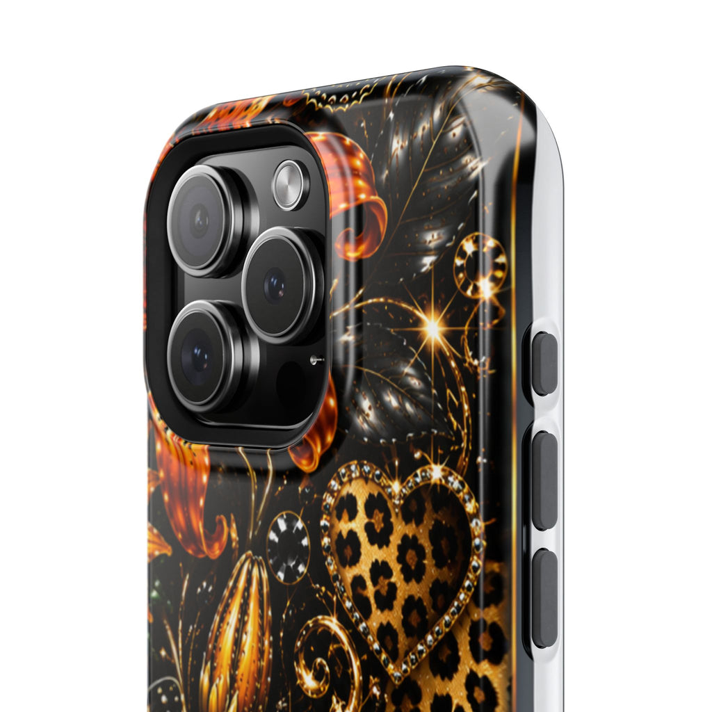 Floral Leopard Phone Case — Orange Lily Magnetic Impact-Resistant