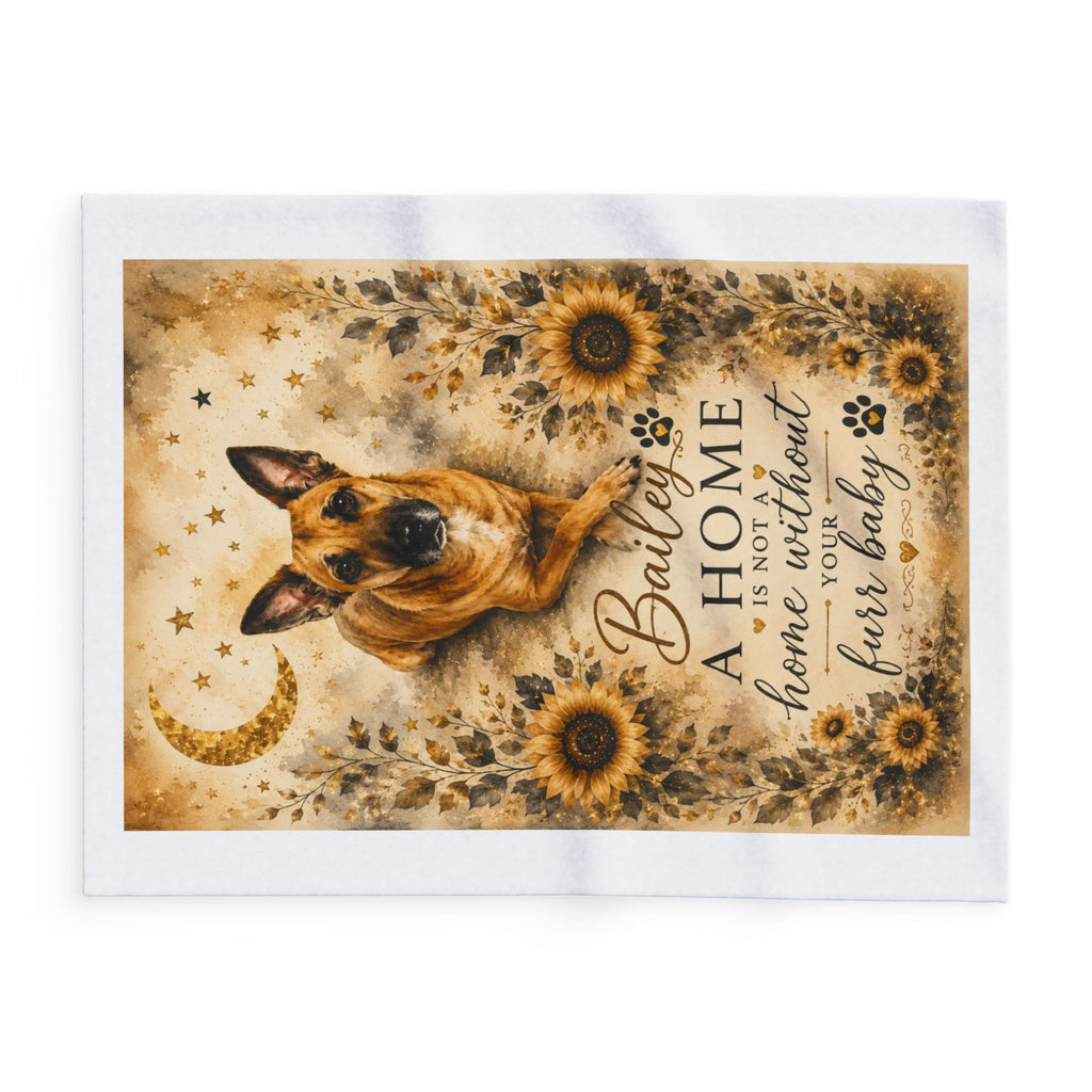 Personalized Dog Fleece Blanket — “A Home Is Not a Home Without Your Furr Baby” (Sunflower German Shepherd/Boxer))